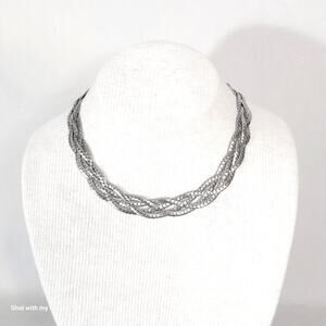 Karin New York Silver Tone Choker Necklace Four Stranded Flat Herringbone Chains